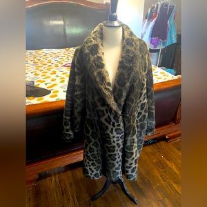 Vintage Lucien Daville Faux Fur Leopard Coat